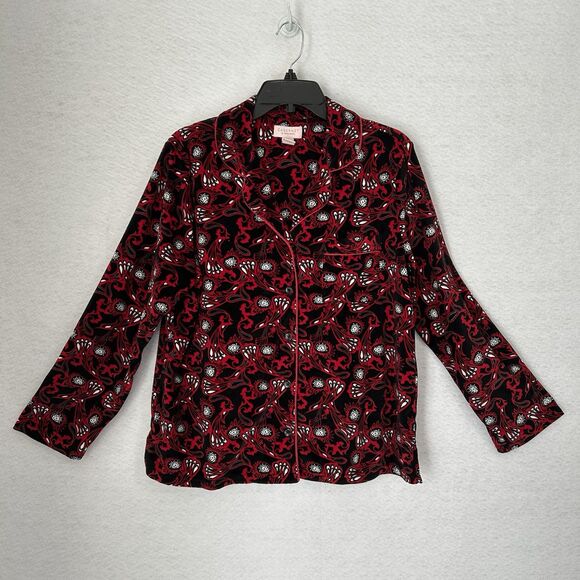 Cabernet Sleep Sense Pajama Set Women Medium Red Multi Paisley Velour Plush Cozy - Picture 15 of 16